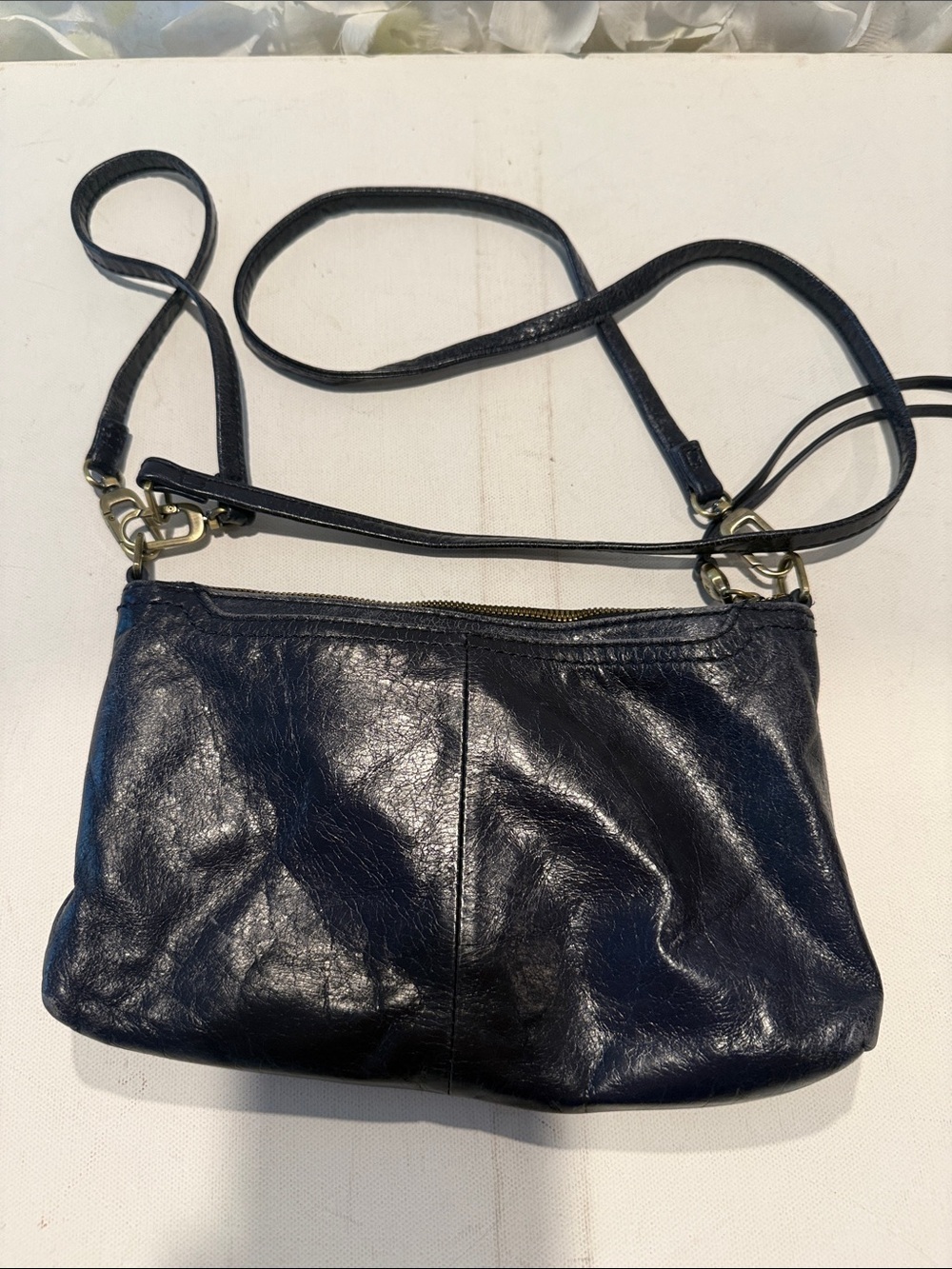 Classic Navy Leather Crossbody Bag - Women